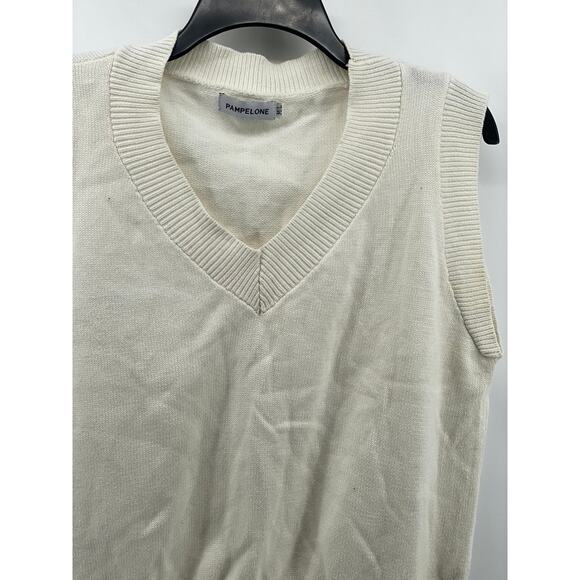 PAMPELONE Women's White Solid Knit V-Neck Sleeveless Sweater Vest SZ M/L - Picture 3 of 9